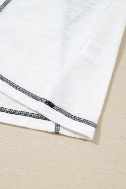 White Contrast Block Mixed Textured Knit Patchwork Casual Top