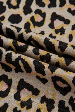 Pink Leopard Print Contrast Edge Long Sleeve Pullover Shorts Set