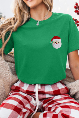 Bright Green Santa Clause Embroidered T Shirt
