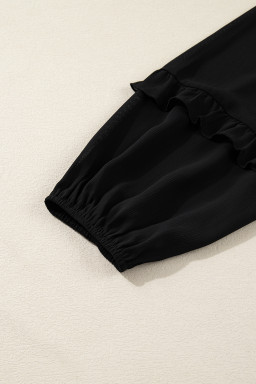Black Ruffle Balloon Sleeve Chiffon Elegant Plus Size Shirt