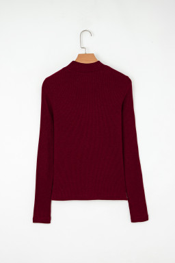 Red Dahlia Metal Ribbed Knit Long Sleeve Slim Fit Top