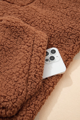 Straw Yellow Zip Up Hooded Sherpa Jacket