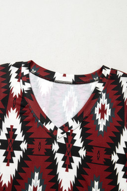 Red Western Aztec Printed Long T-shirt Dress