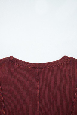Burgundy Exposed Seam Ribbed Long Sleeve Top