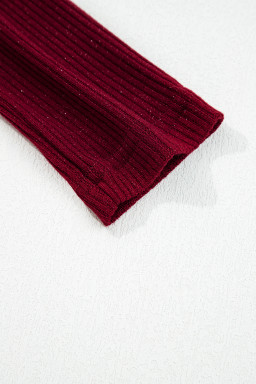 Red Dahlia Metal Ribbed Knit Long Sleeve Slim Fit Top