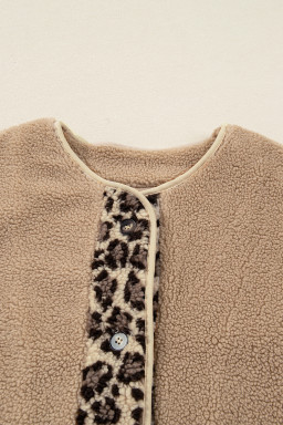 Casual Leopard Print Accent Plush Jacket with Pockets