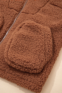 Straw Yellow Zip Up Hooded Sherpa Jacket