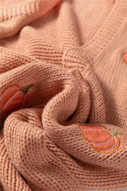 Straw Yellow Pumpkin Print Open Front Drop Shoulder Midi Cardigan