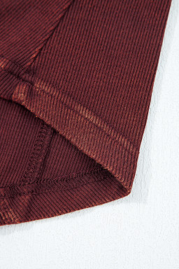 Burgundy Exposed Seam Ribbed Long Sleeve Top