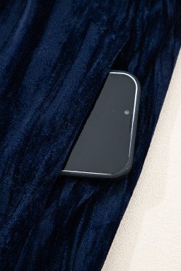 Navy Blue Velvet Ruched Bust Square Neck Short Puff Sleeve Plus Dress