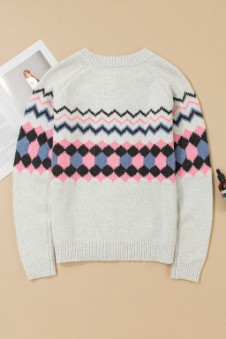 Pink Stripe Geometric Button Up Sweater Cardigan