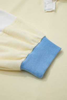 Yellow Cream Raw Seam Color Block Patchwork Plus Size V Neck Pullover