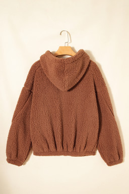 Straw Yellow Zip Up Hooded Sherpa Jacket