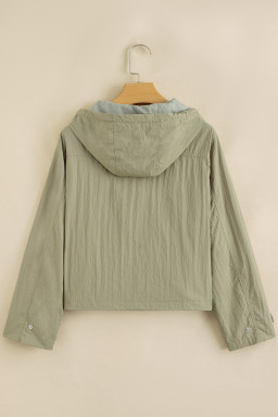 Laurel Green Zipped Pocket Cropped Hooded Utility Jacket