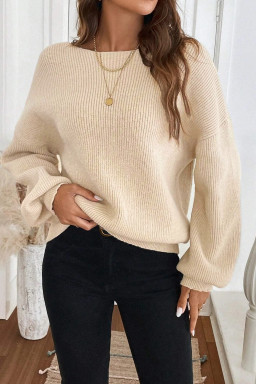 Jet Stream Ribbed Knit Ribbon Knot Backless Drop Shoulder Sweater