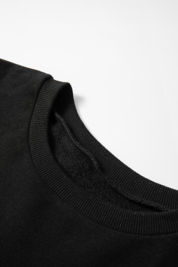 Black Solid Fleece Lined Drop Shoulder High Low Sweatshirt