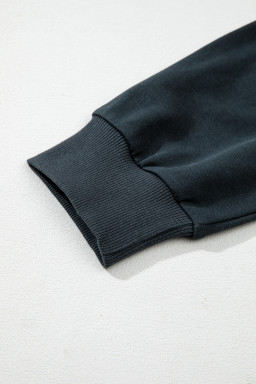 Black Studded Decor Ribbed Edge Mineral Wash Plus Size Jumper