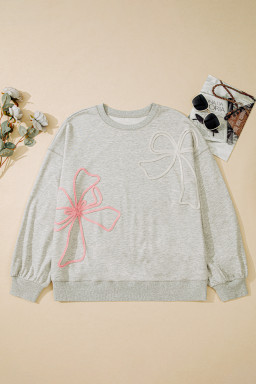 Light Grey Plus Size Thread Embroidered Drop Shoulder Round Neck Sweatshirt
