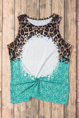Light Blue Bleached Leopard Tie-dye Print Tank Top