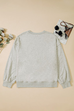 Light Grey Plus Size Thread Embroidered Drop Shoulder Round Neck Sweatshirt
