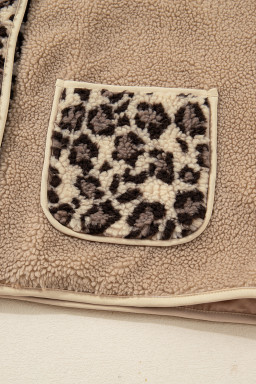 Casual Leopard Print Accent Plush Jacket with Pockets