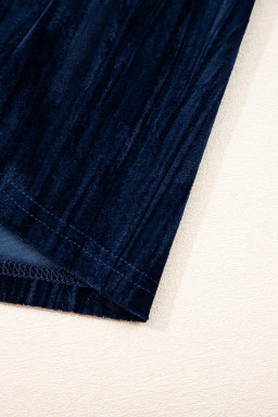 Navy Blue Velvet Ruched Bust Square Neck Short Puff Sleeve Plus Dress