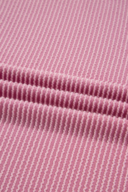 Pink Twisted Rib Texture Exposed Seam Patchwork Loose Long Sleeve Top