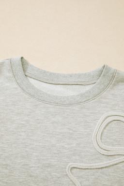 Light Grey Plus Size Thread Embroidered Drop Shoulder Round Neck Sweatshirt