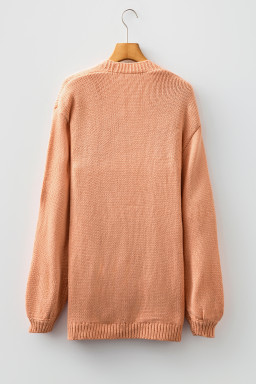 Straw Yellow Pumpkin Print Open Front Drop Shoulder Midi Cardigan