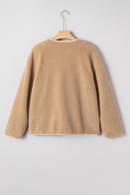 Casual Leopard Print Accent Plush Jacket with Pockets