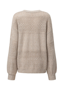 Brown Eyelet Pattern Detail V Neck Drop Shoulder Sweater