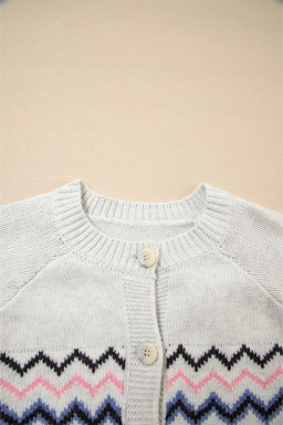 Pink Stripe Geometric Button Up Sweater Cardigan