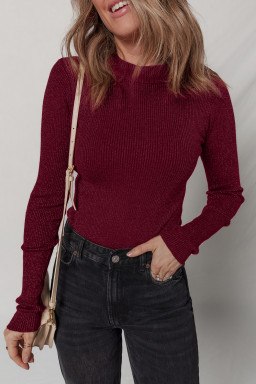 Red Dahlia Metal Ribbed Knit Long Sleeve Slim Fit Top