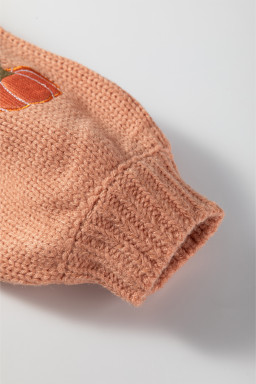 Straw Yellow Pumpkin Print Open Front Drop Shoulder Midi Cardigan