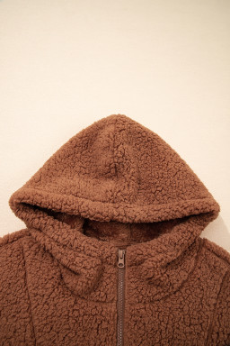 Straw Yellow Zip Up Hooded Sherpa Jacket