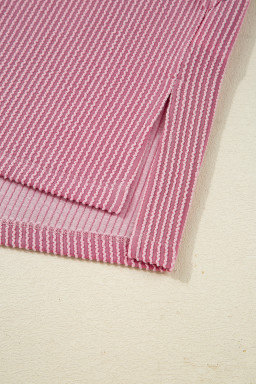 Pink Twisted Rib Texture Exposed Seam Patchwork Loose Long Sleeve Top