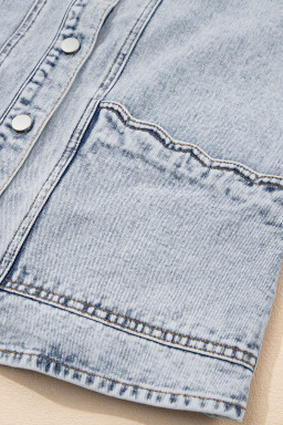 Beau Blue Scalloped Trim Patch Pocket Button Front Denim Vest