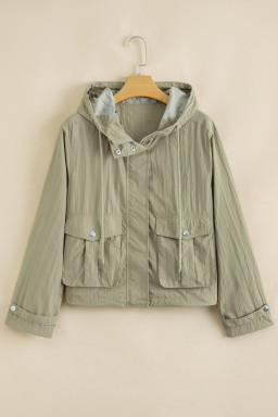 Laurel Green Zipped Pocket Cropped Hooded Utility Jacket