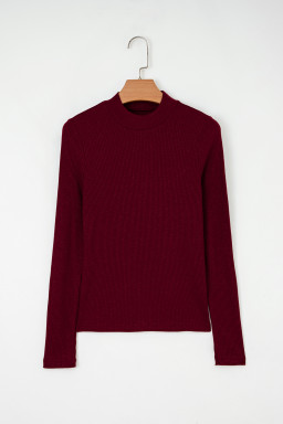 Red Dahlia Metal Ribbed Knit Long Sleeve Slim Fit Top