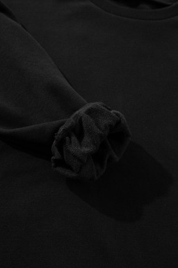 Black Solid Fleece Lined Drop Shoulder High Low Sweatshirt