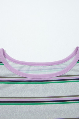 Purple Stripe Oversize Drop Shoulder Long Sleeve Casual Top