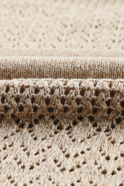 Brown Eyelet Pattern Detail V Neck Drop Shoulder Sweater