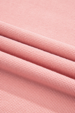 Pink Floral Sleeve Patchwork Waffle Knit Notched V Neck Plus Size Top