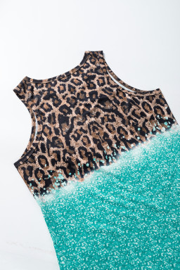 Light Blue Bleached Leopard Tie-dye Print Tank Top