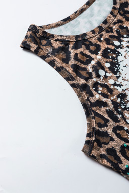Light Blue Bleached Leopard Tie-dye Print Tank Top