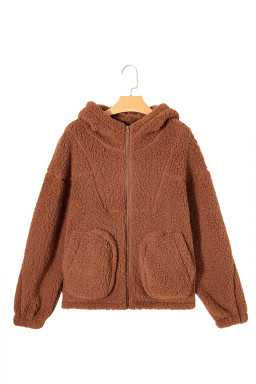 Straw Yellow Zip Up Hooded Sherpa Jacket