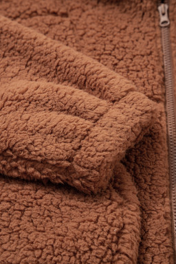 Straw Yellow Zip Up Hooded Sherpa Jacket