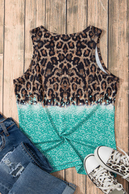 Light Blue Bleached Leopard Tie-dye Print Tank Top