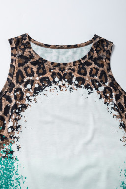 Light Blue Bleached Leopard Tie-dye Print Tank Top