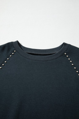 Black Studded Decor Ribbed Edge Mineral Wash Plus Size Jumper